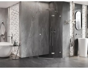 Mexen Lunar, päťuholníkový sprchový kút s pravým sklonom 90 x 90 cm, 8mm číre sklo, oceľový profil, 831-090P-090L-97-00-P