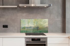 Sklenený obklad do kuchyne Art namaľovaný lúka 100x50 cm