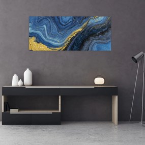 Obraz - Modro-zlatá abstrakcia (120x50 cm)