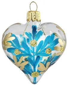 Srdiečko číre dekor modré a zlaté vetvičky
