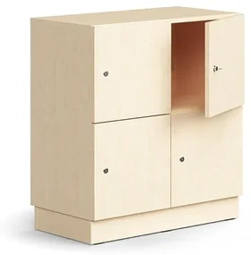 Priehradková skriňa QBUS, 4 uzamykateľné priehradky, so soklom, 868x800x420 mm, breza