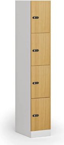 Šatníková skrinka S1 s úložnými boxmi, 4 boxy, 1850 x 300 x 500 mm, demont, mechanický kódový zámok, laminované dvere, buk