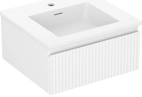 Mexen Rivel, kúpeľňová skrinka 50 cm s umývadlom Otis, 1 zásuvka, drážkovaná, biela matná, 91A20-05023-1-BF01-W18M01