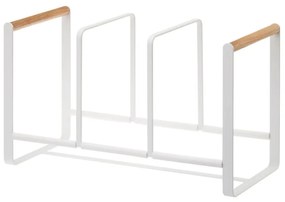 Biely stojan na taniere s detailom z bukového dreva YAMAZAKI Tosca