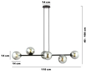 Luster na lanku ROSSI 6xE14/10W/230V čierna/šedá