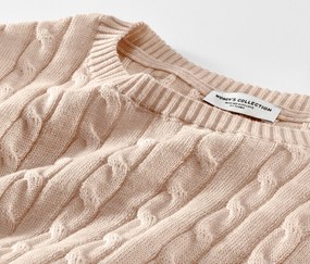 Pletený pulóver s vrkočovým vzorom, krémový