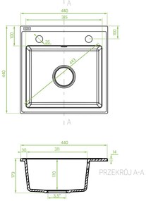 Laveo Trzynastka, 1-komorový granitový drez 440x440x173 mm, béžová, LAV-SBP_410T