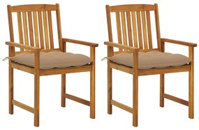 Záhradné stoličky s podložkami 2 ks masívne akáciové drevo