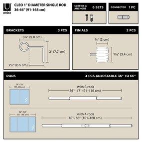 Matne čierna oceľová roztiahnuteľná garniža 91 - 168 cm Cleo – Umbra