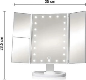 VERK Zrkadlo trojpanelové s LED Dot osvetlením - biele