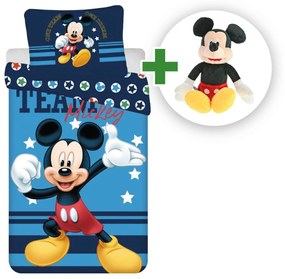 Súprava obliečok Mickey "Team" + plyšová hračka Mickey