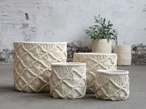 Krémový obal na kvetináč s pleteným vzorom Corte - Ø 22*21cm