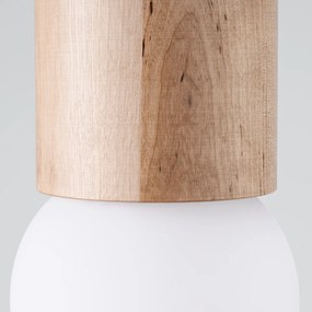 Stropné svietidlo Boomo, 1x biele sklenené tienidlo, drevo, (23 cm)