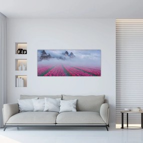 Obraz - Krajina s tulipánovými poľami (120x50 cm)
