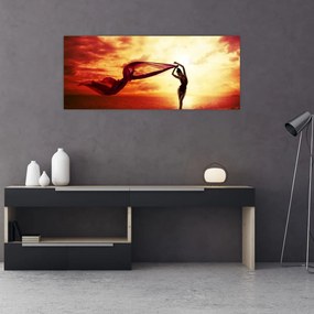 Obraz - Silueta ženy v západu slnka (120x50 cm)
