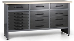 Pracovný stôl do dielne G1, 840 x 1600 x 600 mm, 15 zásuviek