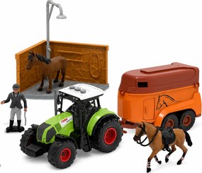 LEAN Toys Súprava „Farma, chov, traktor, prekážková dráha, skokanské prekážky, kone, figúrky“ – 72 dielov