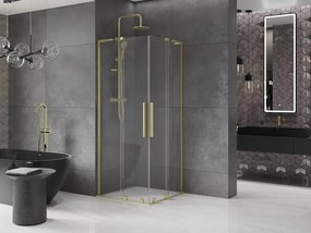 Mexen Velar L Duo, sprchový kút s posuvnými dverami 80 x 80 cm, 8mm číre sklo, zlatá matná, 871-080-080-02-03-55