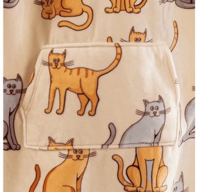 Baránková mikinová deka s rukávmi a kapucňou COLORED CATS krémová