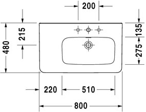 Duravit DuraStyle - Umývadlo do nábytku 800x480 mm, odkladací priestor vľavo, 1 otvor na batériu prepichnutý, biela 2326800000
