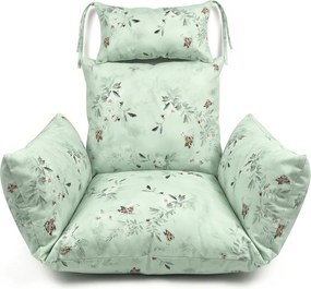 Čierne závesné kreslo KOKON so stojanom, svetlozelený vankúš so vzorom