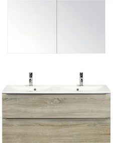 Kúpeľňový nábytkový set Pulse 120 cm s dvojitým umývadlom a zrkadlovou skrinkou dub sivý 84727216