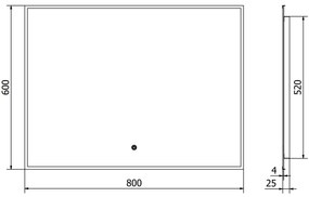 Mexen Erma, LED kúpeľňové zrkadlo s podsvietením a čiernym rámom 80x60 cm, 6000K, ochrana proti zahmlievaniu, 9814-080-060-611-70