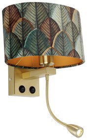Nástenná lampa mosadz s oválnym zamatovým tienidlom s dizajnom listov 25 cm - Brescia Combi