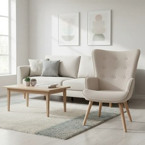 Kreslo ušiak LUGO — masív, látka, prírodná / krémová