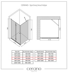 Cerano Volpe, sprchovací kút so skladacími dverami 80(dvere) x 90(stena), 6mm číre sklo, chrómový profil, CER-CER-427195