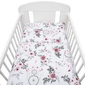 NEW BABY 2-dielne posteľné obliečky New Baby 90/120 cm biele kvety a pierka