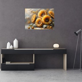 Sklenený obraz - Maľba slnečníc (70x50 cm)