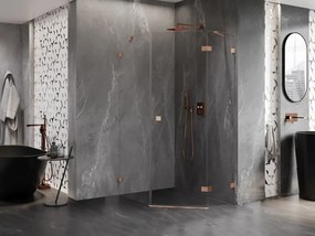 Mexen Lunar, päťuholníkový sprchový kút s pravým sklonom 80 x 100 cm, 8mm číre sklo, profil medená matná, 831-080P-100L-65-00-P