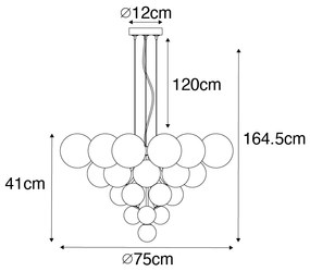 Závesné svietidlo čierne s dymovým a čírym sklom 13-žiarovkové - Bonnie