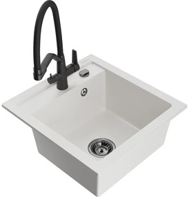 Mexen Vito, 1-komorový granitový drez 520x490x210 mm, drezová batéria Duo, biela, 6503-20-671701-70-B