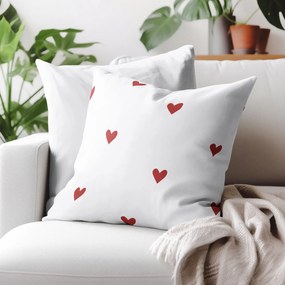 Goldea bavlnená obliečka na vankúš - červené srdiečka na bielom 45 x 45 cm