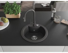 Mexen Diego, 1-komorový granitový drez 488x488x167 mm a drezová batéria Elia, čierna škvrnitá, 6512-76-670101-76