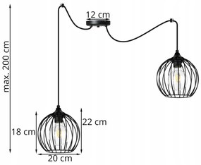 Závesné svietidlo TORONTO SPIDER, 2x čierne drôtené tienidlo
