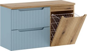 Závěsná skříňka pod umyvadlo Nova Denim s deskou a košem na prádlo 100 cm modrá/dub coast eovke