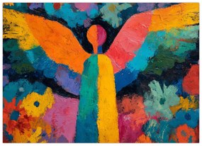 Sklenený obraz - Abstraktný anjel s kvetmi (70x50 cm)