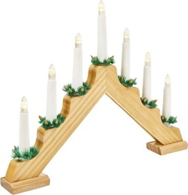 Vianočný svietnik do okna HOLLY NIGHT drevený 7 LED, biely