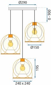 Toolight Tutumi, stropné svietidlo 3xE27 APP1137-3C, zlatá-čierna, OSW-40110