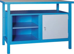 Dielenský pracovný stôl GD, smrek + buková preglejka, 1 skrinka, 1 polica, 1190 x 600 x 850 mm, sivá
