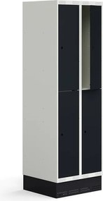 Šatňová skrinka ROZ, 2 sekcie, 4 dvere, so soklom, 1890x600x550 mm, antracit