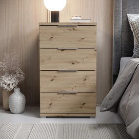 Nočný stolík/skrinka so 4 zásuvkami Smilla, výška 79 cm, dub artisan