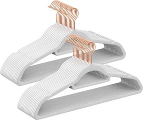 Zamatové vešiaky, sada 30 ks, s rose gold háčikmi, farba biela
