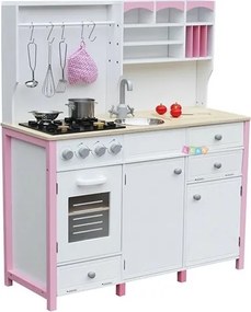 LEAN Toys Drevená detská kuchyňa Ružovo-biela Paula Otváracie prvky
