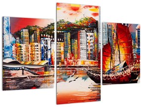 Obrázok - Victoria Harbor, Hong Kong, olejomaľba (90x60 cm)