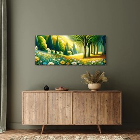 Obraz - Dedina v žlto-zelenej (120x50 cm)