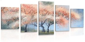 5-dielny obraz akvarelové kvitnúce stromy - 100x50